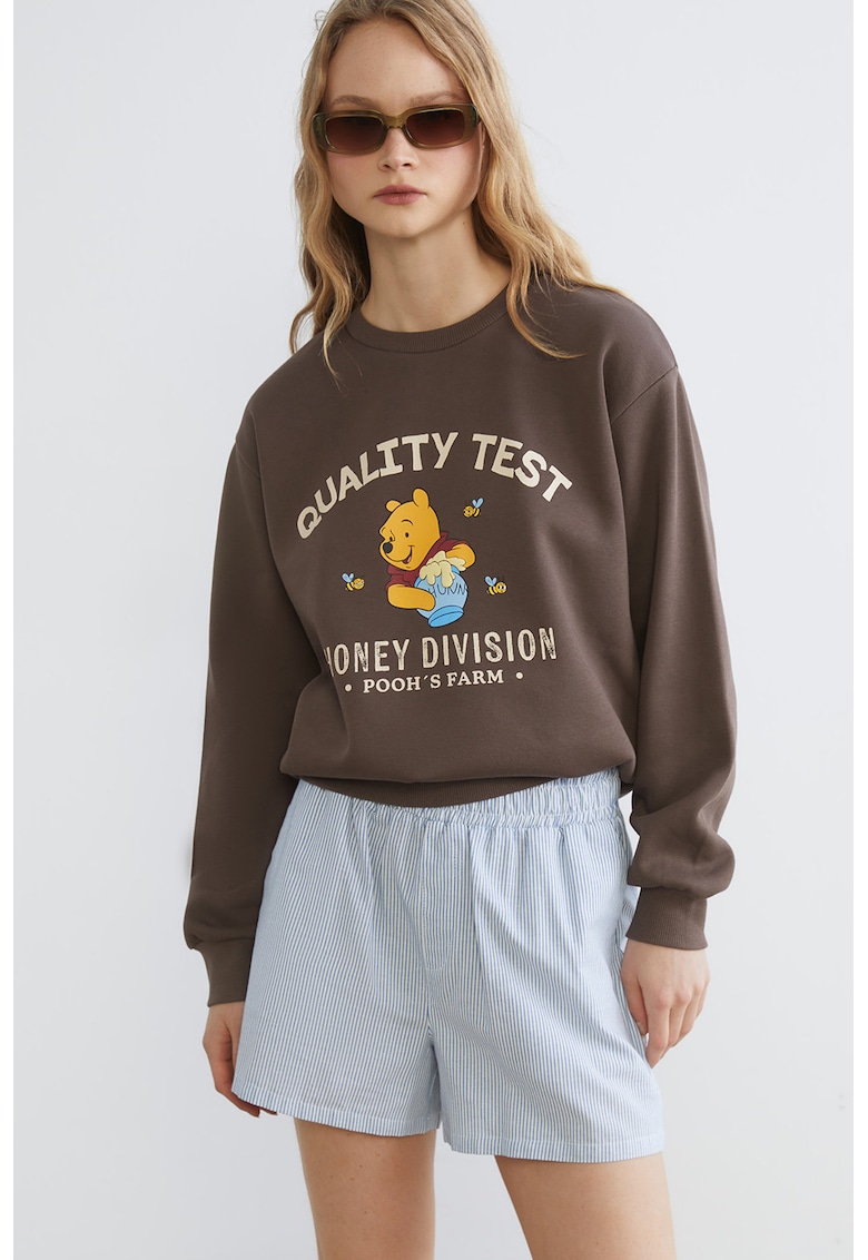Bluza de trening cu captuseala calduroasa si imprimeu Winnie The Pooh - Maro