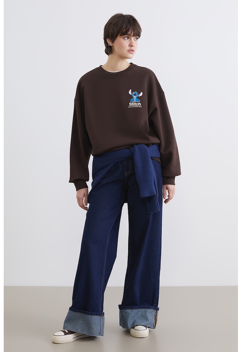Bluza de trening din amestec de bumbac cu imprimeu - Maro