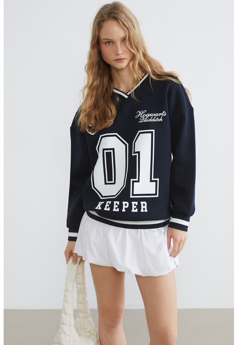 Bluza de trening cu decolteu in V Sporty - Bleumarin