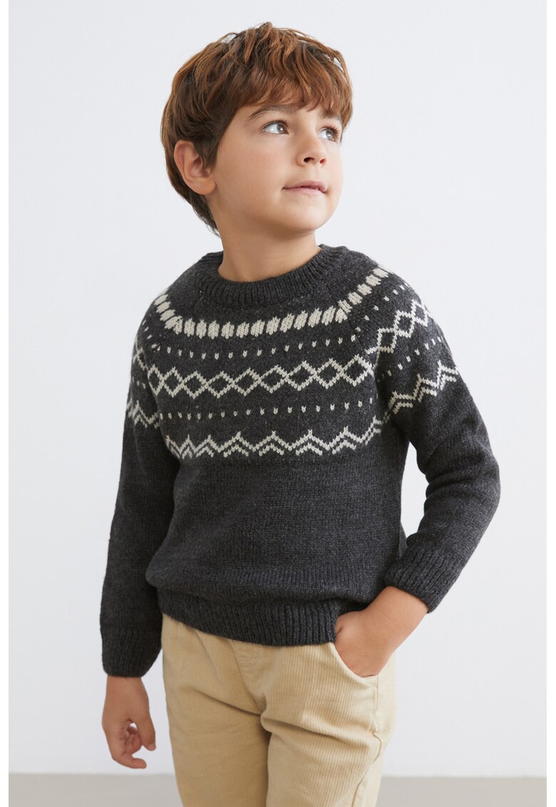 Pulover tricotat cu decolteu la baza gatului - Alb/Gri antracit