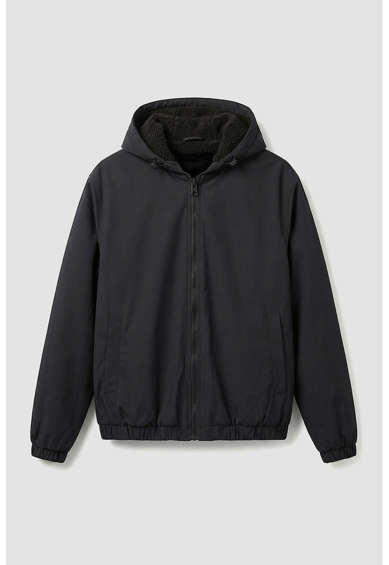 Jacheta cu fermoar si gluga - Negru