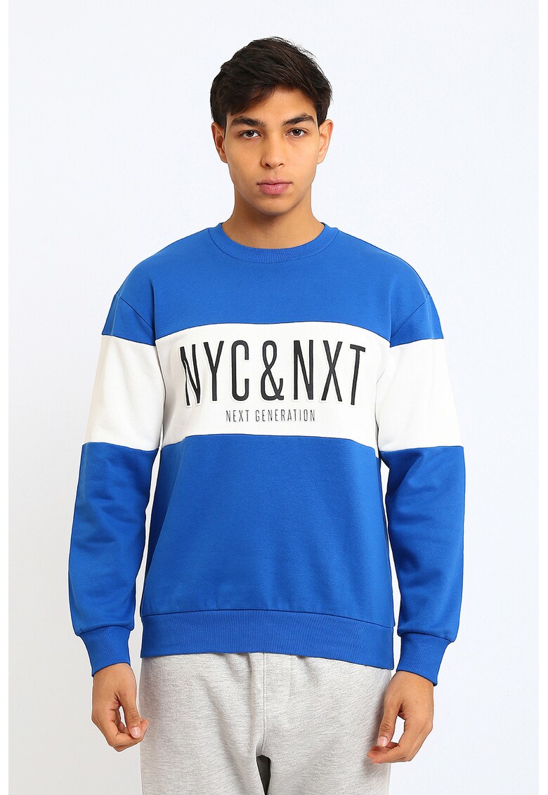 Bluza de trening din amestec de bumbac cu text - Alb/Albastru