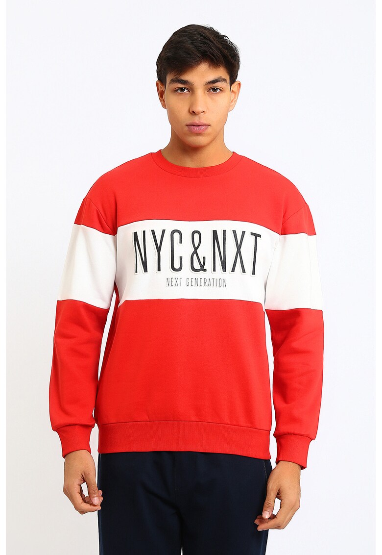 Bluza de trening din amestec de bumbac cu text - Rosu/Alb