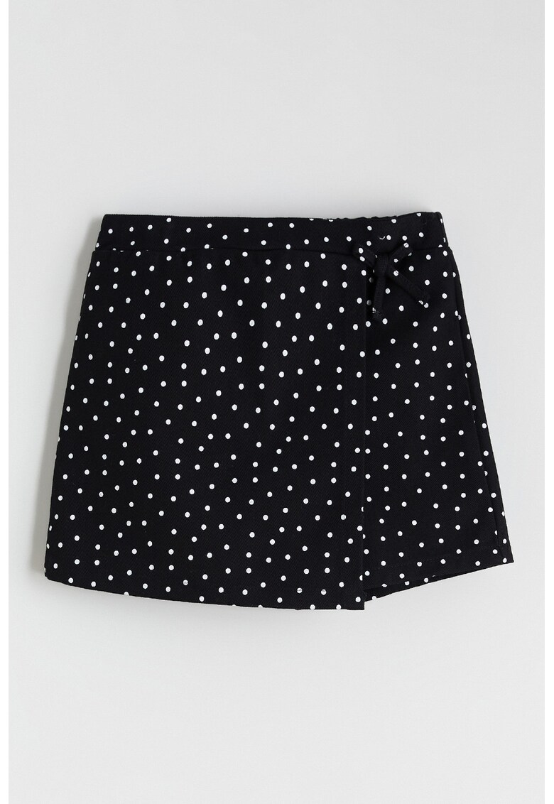 Fusta-pantalon mini cu buline - Alb/Negru