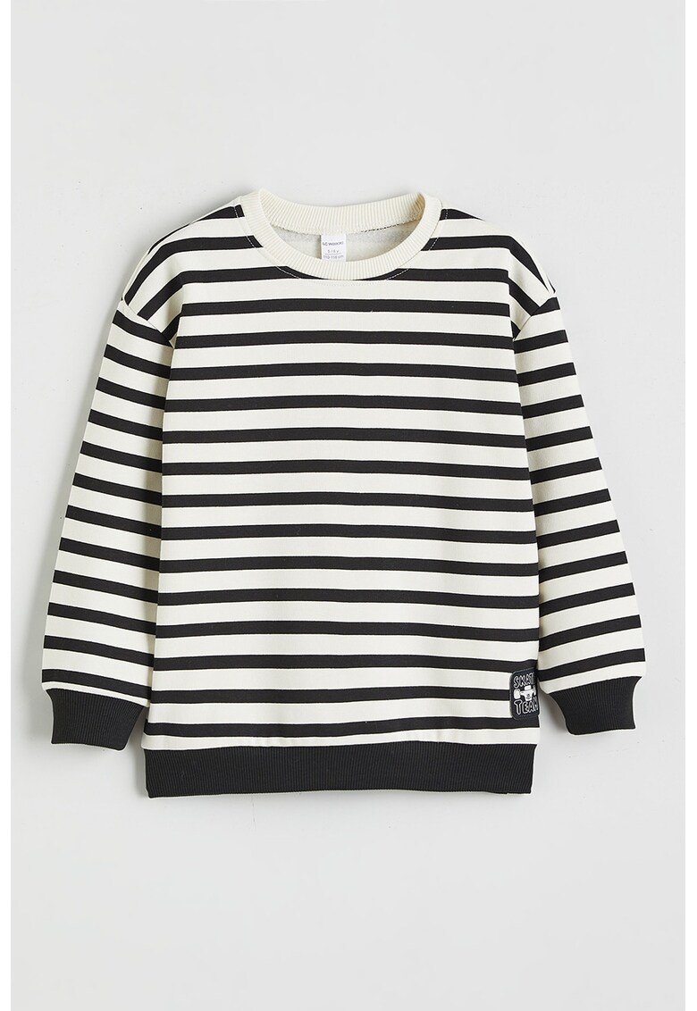 Bluza de trening cu decolteu la baza gatului si dungi - Negru/Bej deschis