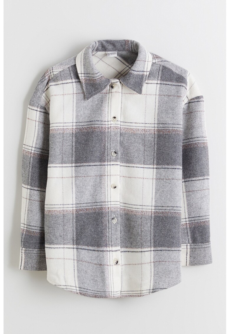 Camasa cu model in carouri si guler clasic - Alb/Gri