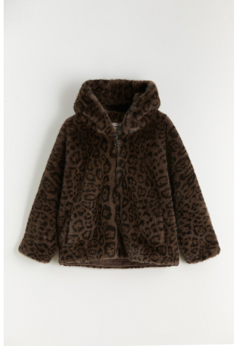 Jacheta cu blana sintetica si gluga - Bej deschis