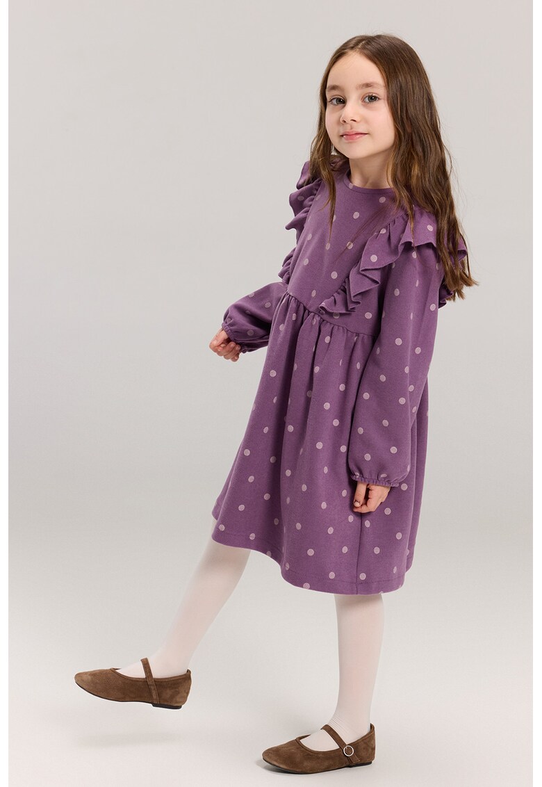 Rochie cu buline si volane - Violet