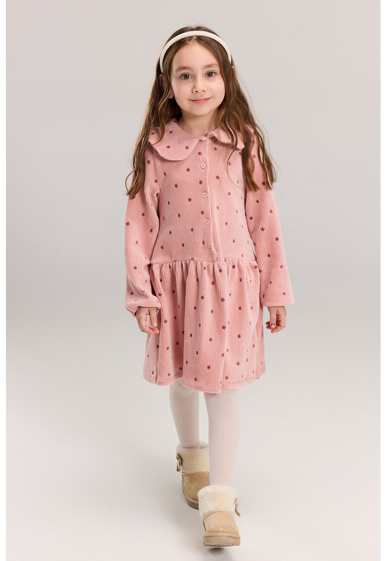 Rochie striata cu model stele si terminatie cu volane - Roz