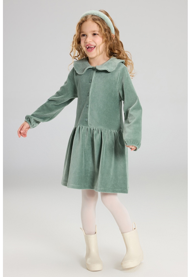 Rochie striata cu terminatie cu volane - Verde pal