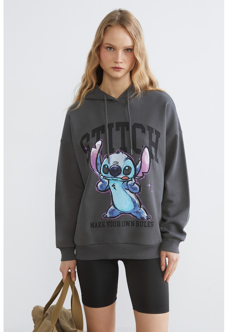 Hanorac cu imprimeu Stitch - Gri antracit