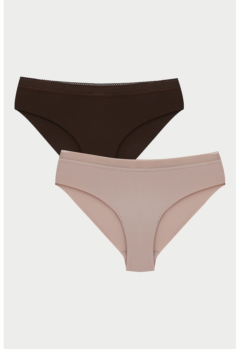 Set de chiloti uni - 2 perechi - Violet/Maro taupe