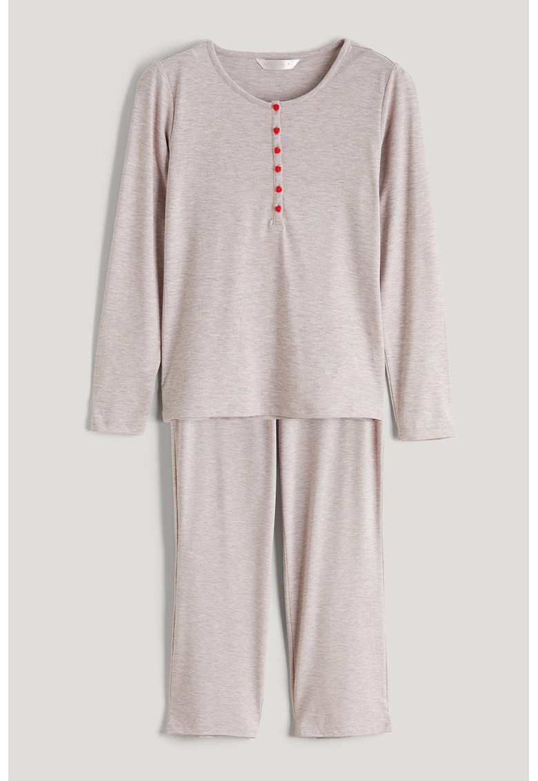Pijama cu pantaloni lungi si model uni - Piersica