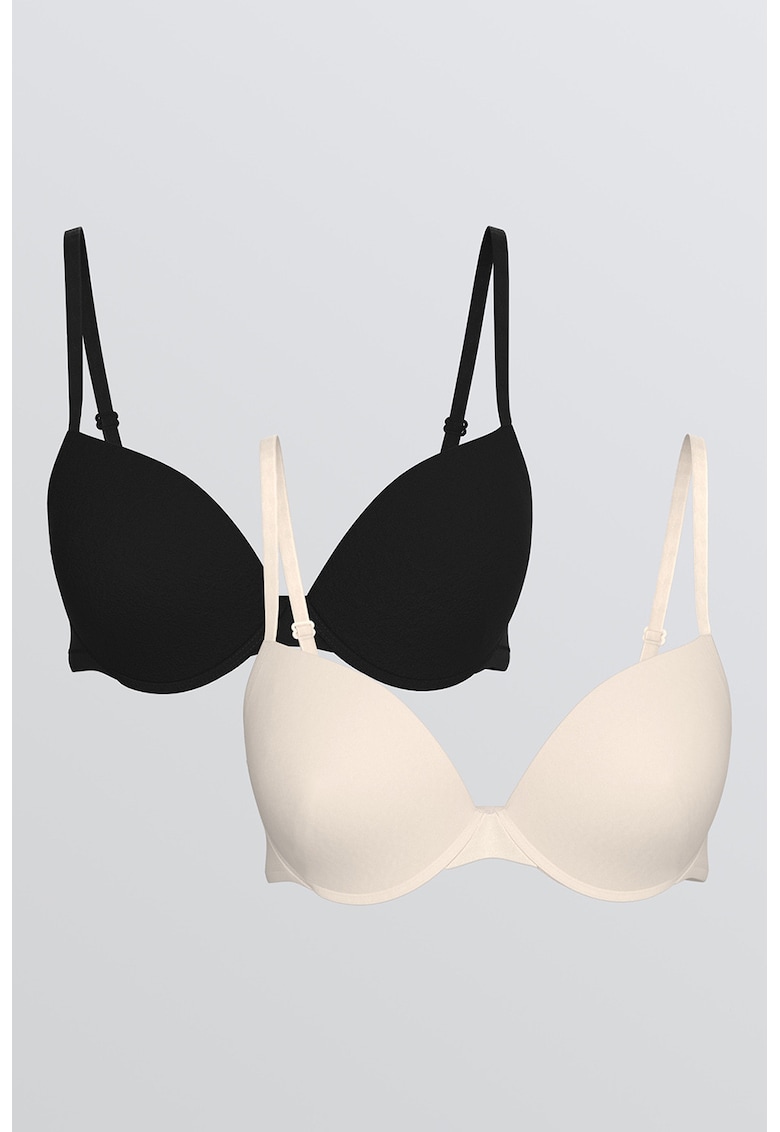 Set de sutiene cu model clasic - 2 piese - Negru/Crem