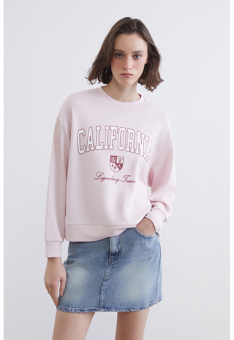 Bluza de trening cu imprimeu text - Roz deschis