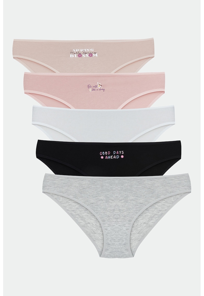 Set de chiloti hipster cu imprimeu grafic - 5 perechi - Alb/Negru/Gri