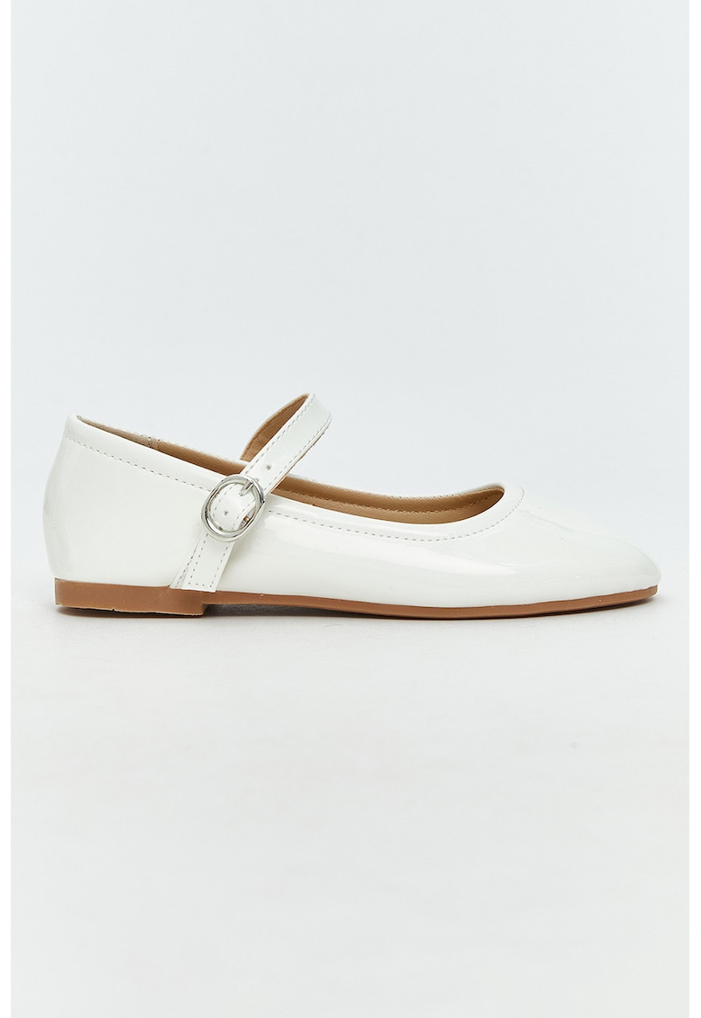 Balerini Mary Jane cu aspect lacuit - Alb