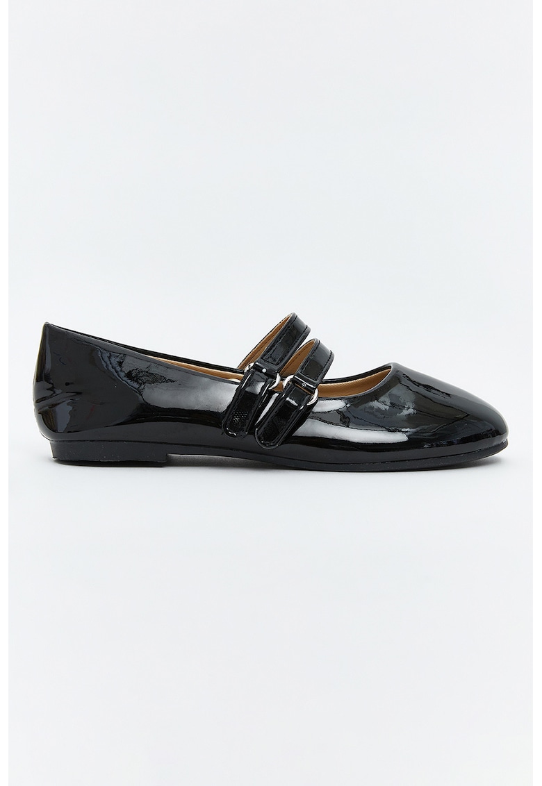 Balerini Mary Jane cu aspect lacuit - Negru