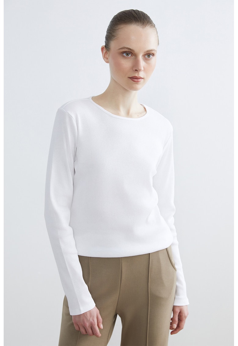 Bluza uni cu decolteu rotund - Alb