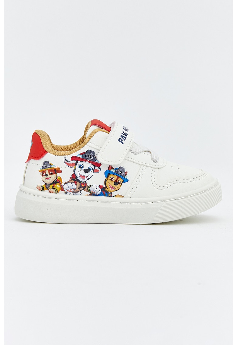 Pantofi sport din piele ecologica cu sireturi elastice si imprimeu desene animate - Alb