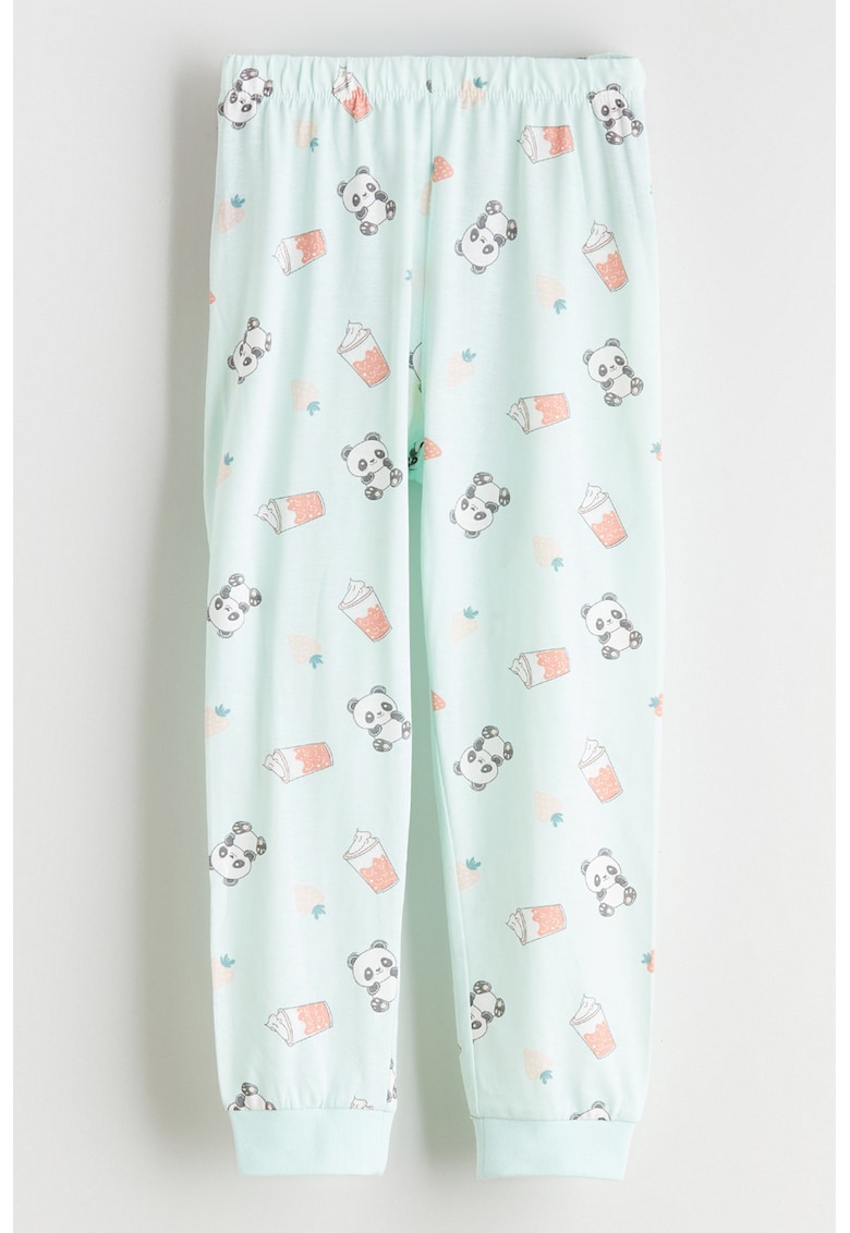 Pantaloni lungi de pijama cu imprimeu urs - Verde deschis