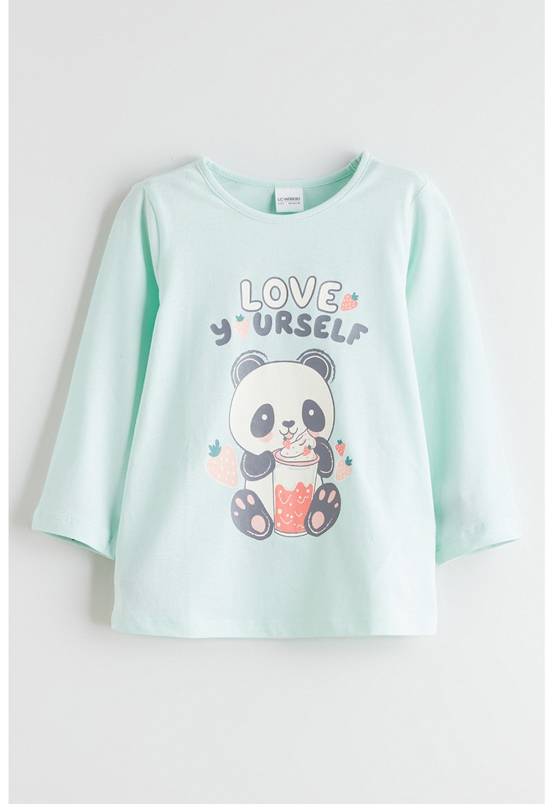 Bluza de pijama cu imprimeu urs - Verde deschis