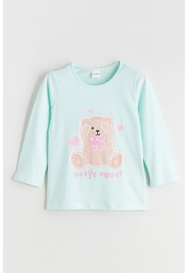 Bluza de pijama din bumbac cu imprimeu urs - Verde deschis