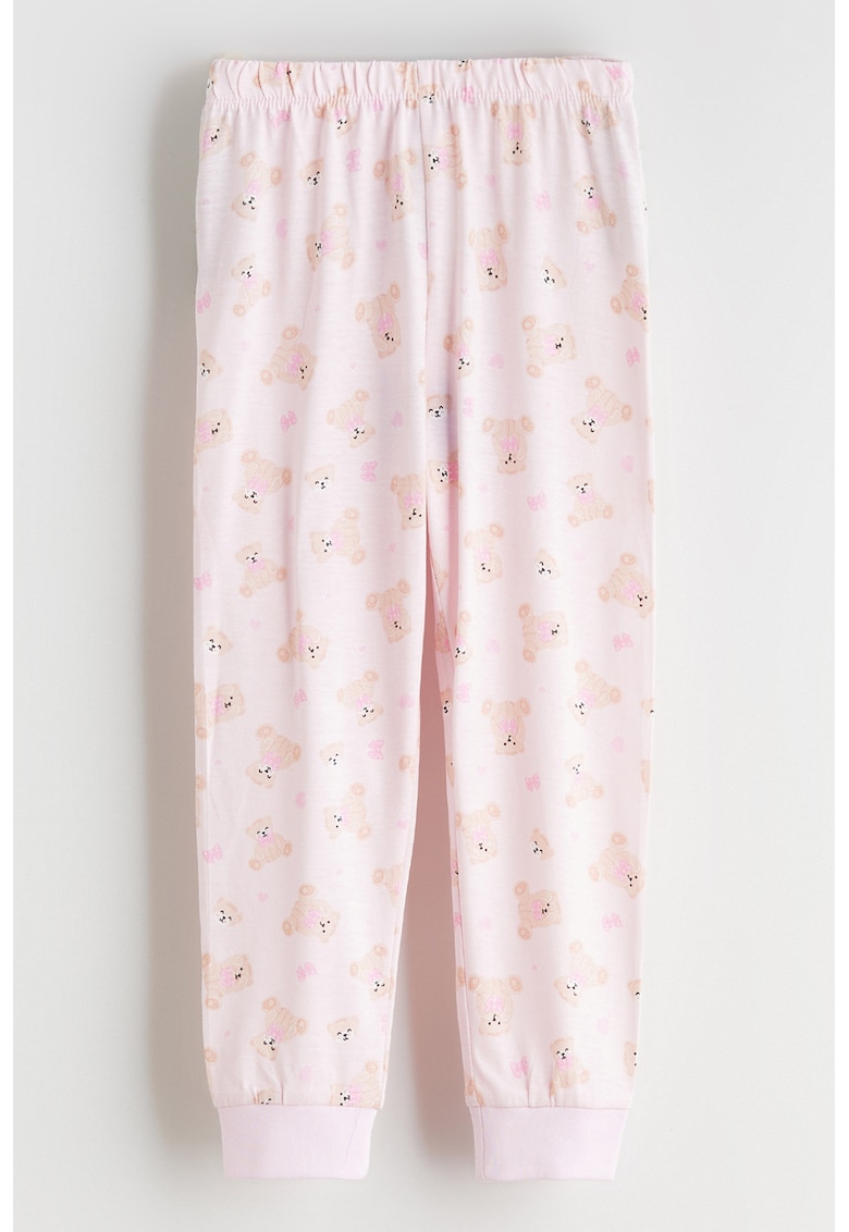 Pantaloni lungi de pijama cu urs - Roz pal