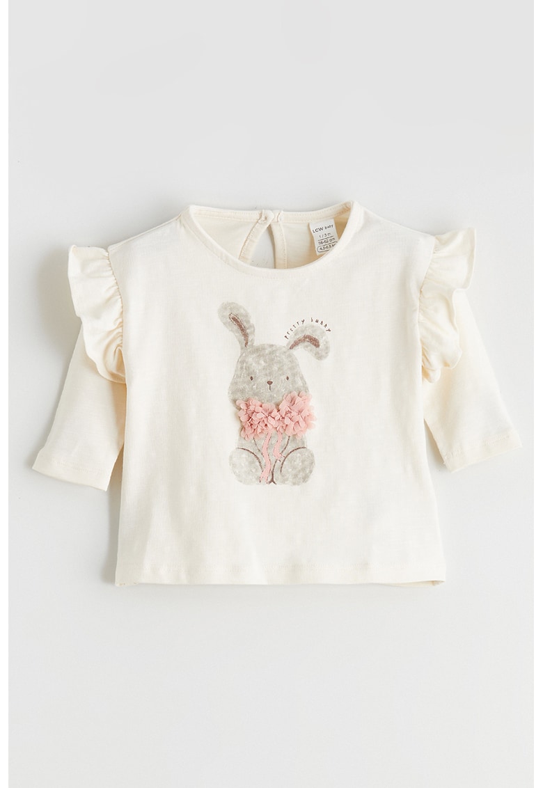 Bluza din amestec de bumbac cu detaliu volan - Crem