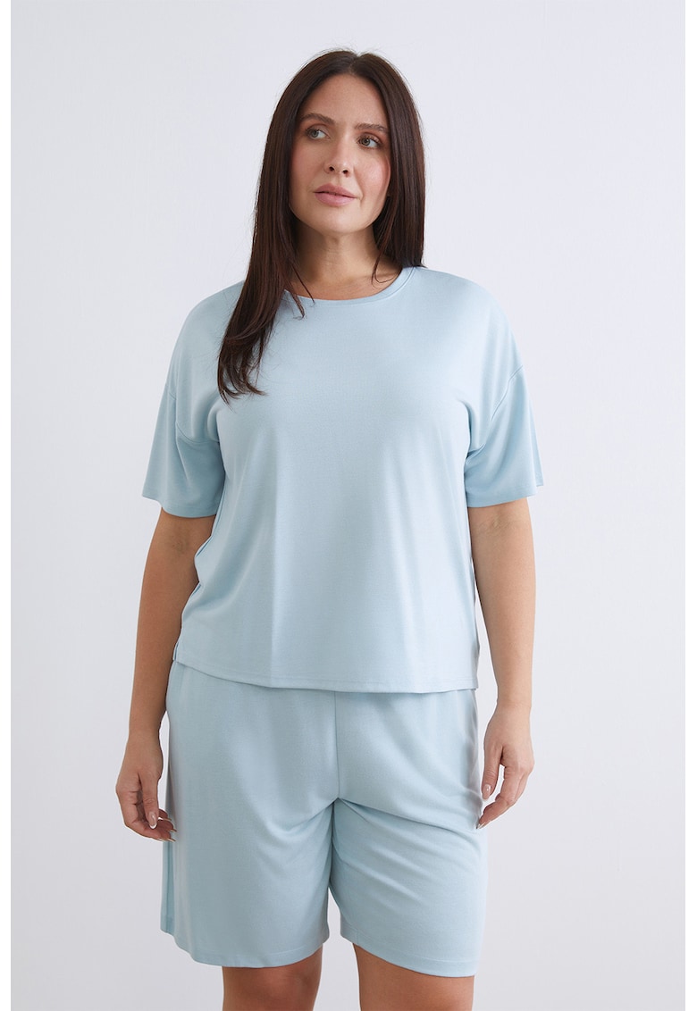Tricou de pijama din bumbac cu model uni - Albastru deschis