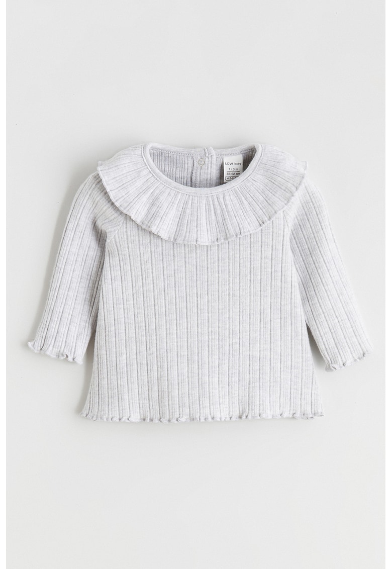 Bluza striata cu terminatii valurite - Gri deschis