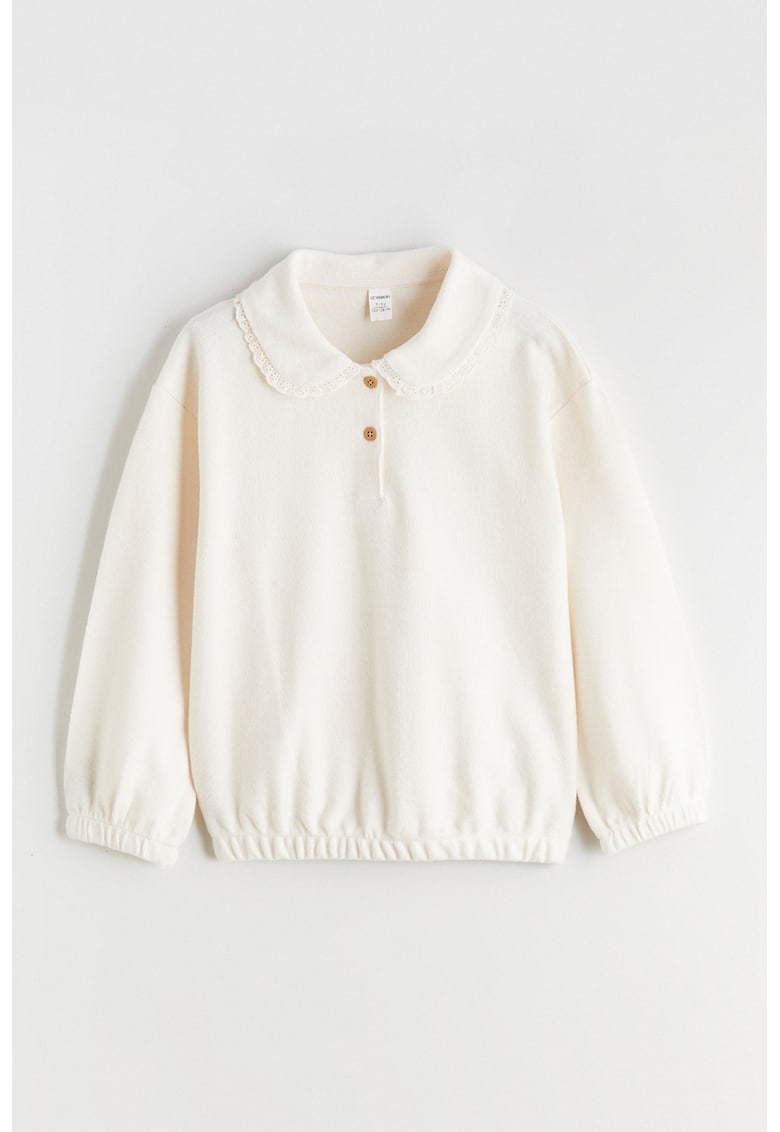 Bluza de bumbac cu terminatii elastice - Crem