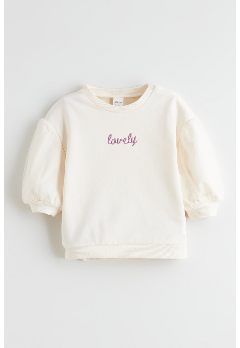 Bluza de trening cu text brodat pe fata - Crem