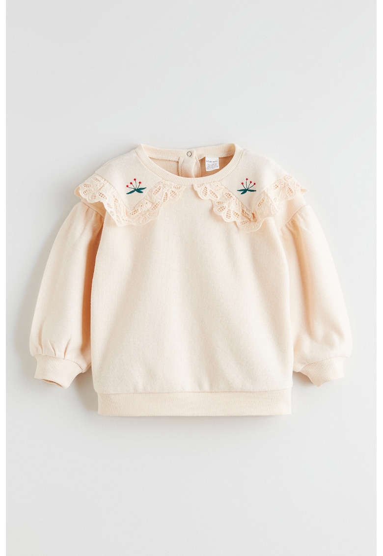 Bluza de trening cu guler rotund - Bej deschis
