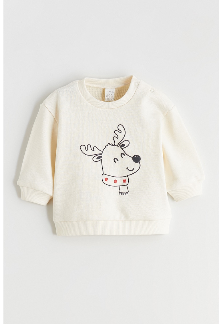 Bluza de trening cu imprimeu si capse pe umar - Crem