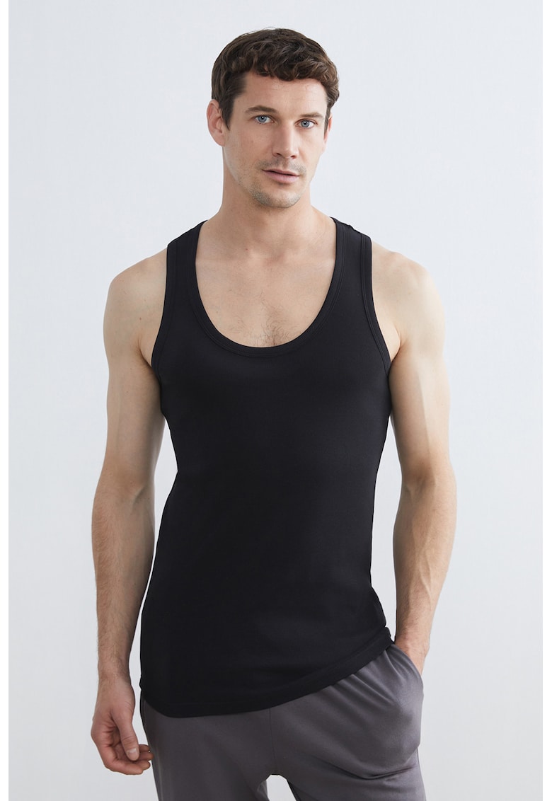 Top din amestec de bumbac cu spate decupat - Negru