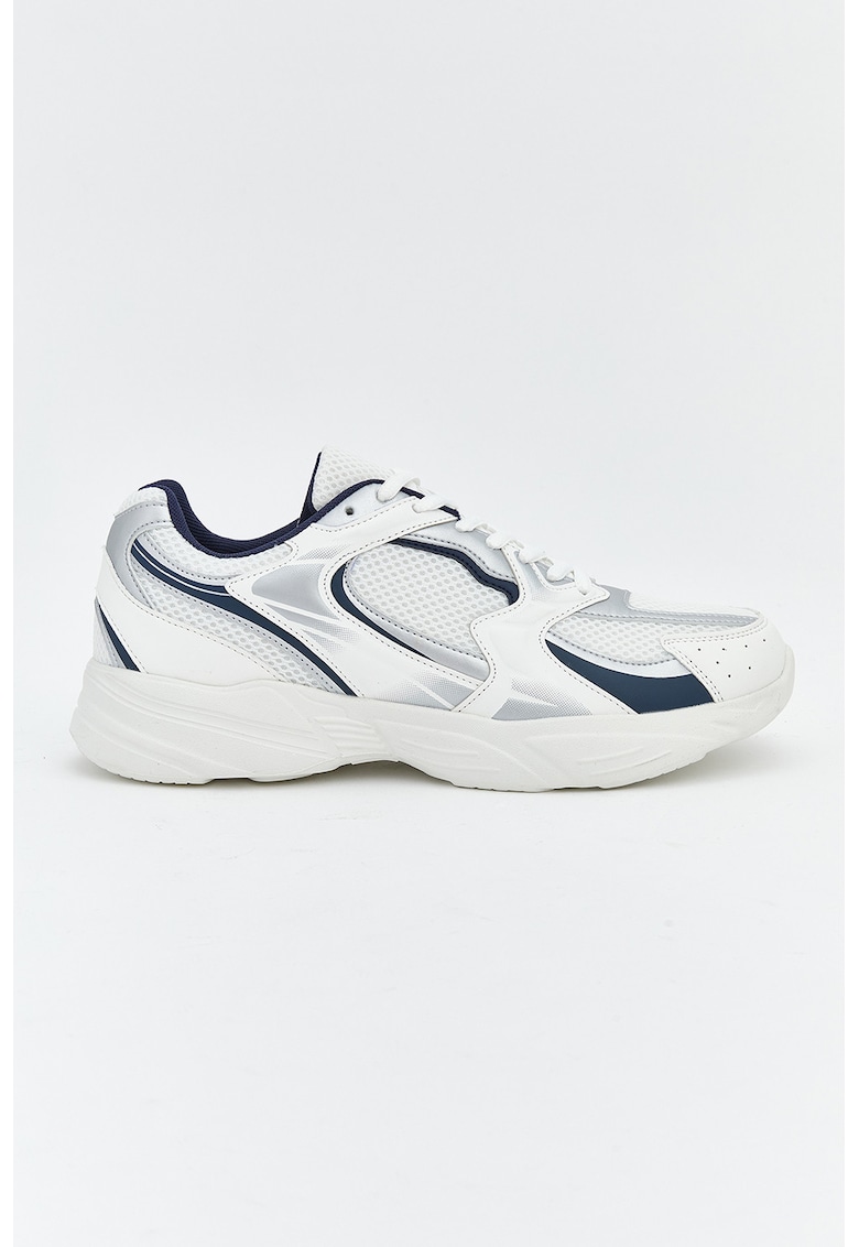 Pantofi sport de piele ecologica cu insertii din plasa - Alb