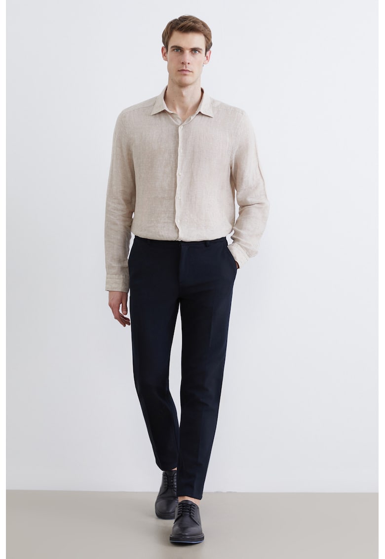 Pantaloni crop eleganti cu pliuri - Bleumarin