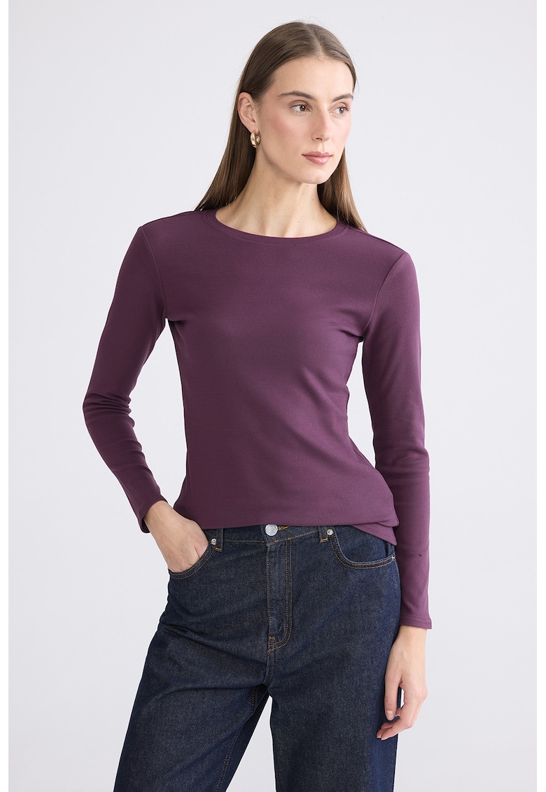 Bluza slim fit cu decolteu rotund - Violet pruna