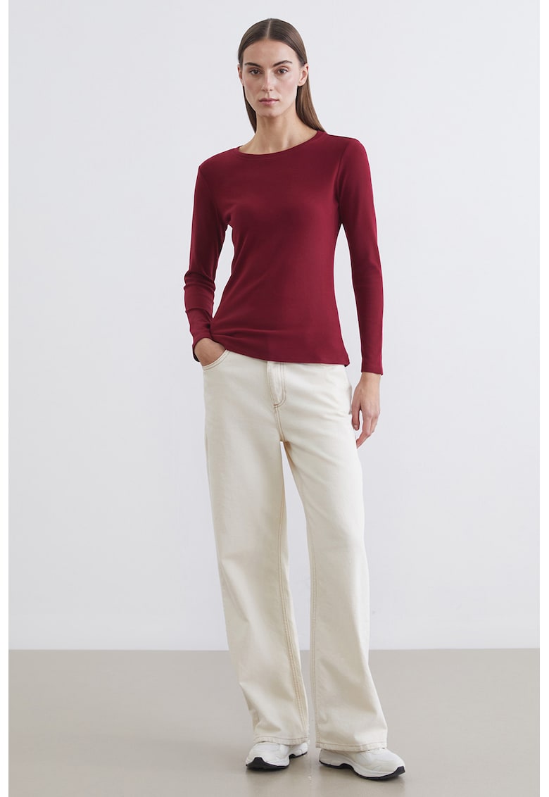 Bluza slim fit cu decolteu rotund - Visiniu