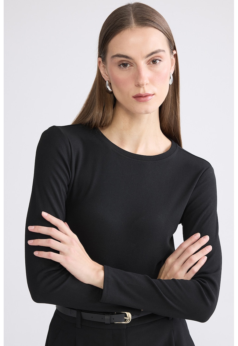 Bluza slim fit cu decolteu rotund - Negru