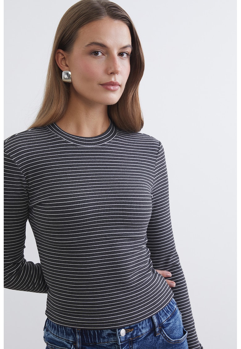 Bluza slim fit in dungi - Alb/Gri antracit