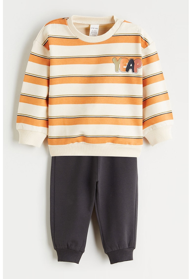 Trening cu pantaloni lungi si bluza cu dungi - Portocaliu/Gri antracit