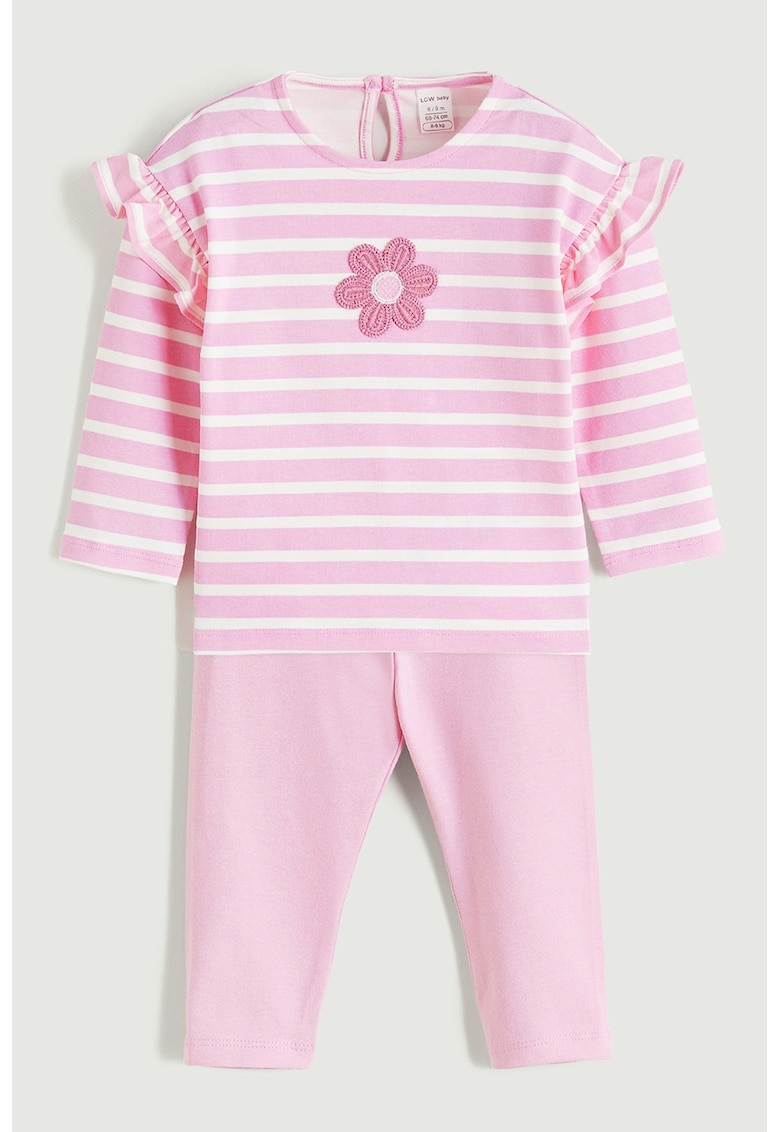 Set de bluza cu dungi si colanti - 2 piese - Roz pastel