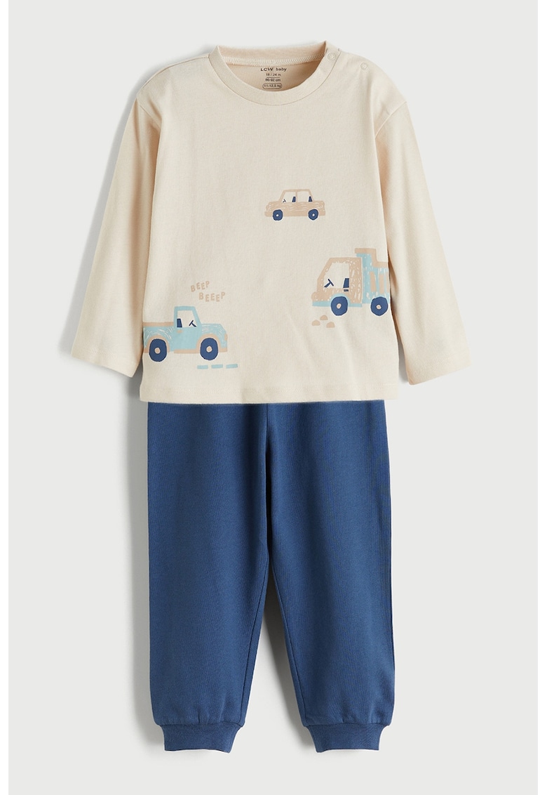 Set de bluza de trening si pantaloni lungi - 2 piese - Bej/Albastru