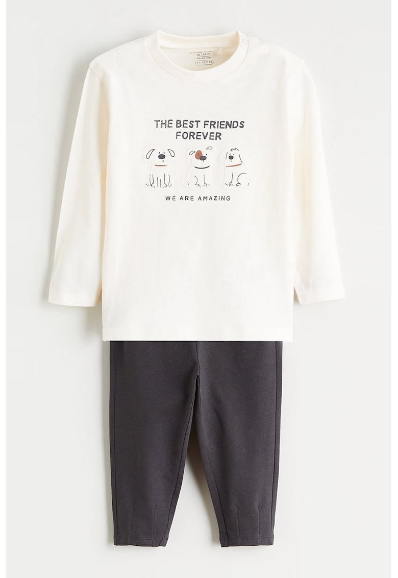 Set de bluza de trening din bumbac si pantaloni - 2 piese - Alb/Gri antracit