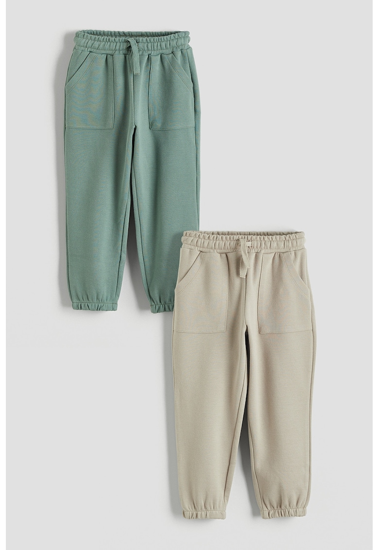 Set de pantaloni de trening din amestec de bumbac - 2 piese - Verde/Bej