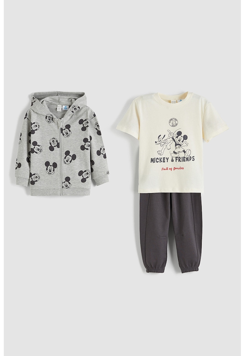 Set de trening din amestec de bumbac cu model Mickey Mouse - 3 piese - Gri/Crem
