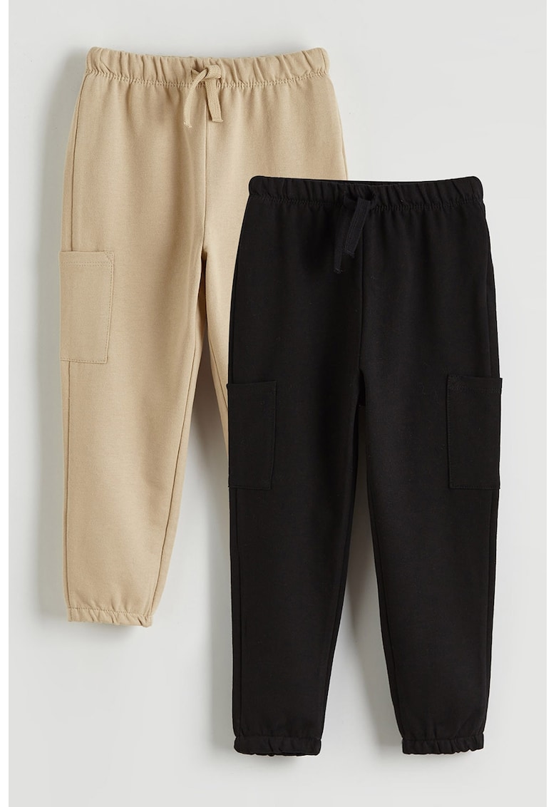 Set de pantaloni de trening din amestec de bumbac - 2 piese - Negru/Bej