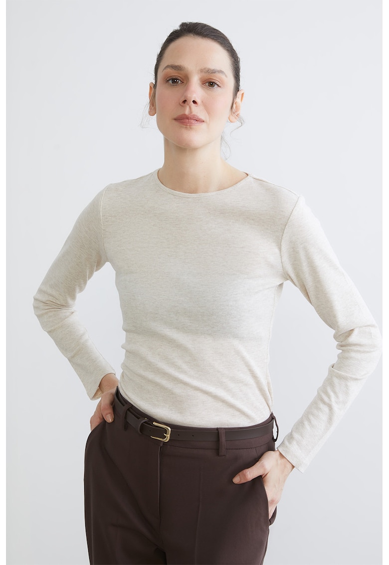 Bluza slim-fit cu model uni - Alb fildes